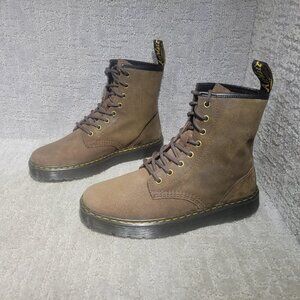 Dr Martens Zavala Unisex Size L9 M8 Dark Brown Combat Leather Lace Up Boot Shoes